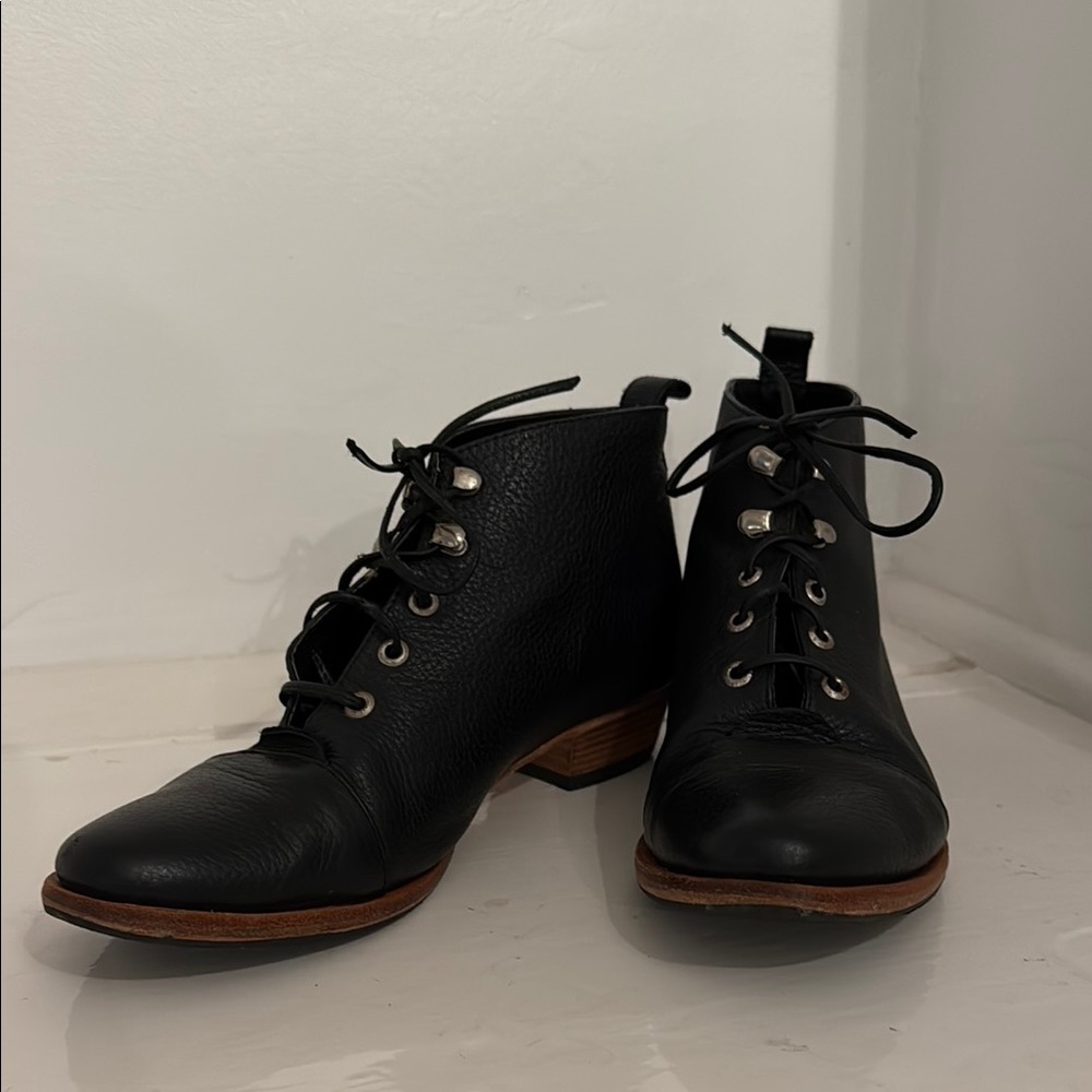 Handmade Black Leather Ankle Boots